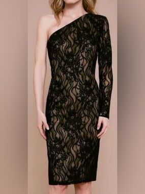 {Tadaji Shoji} One-Shoulder Lace Cocktail Dress